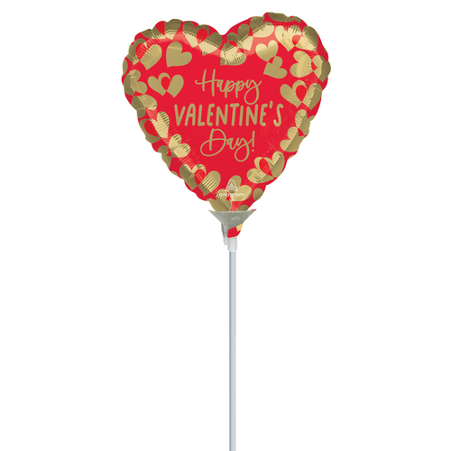 10cm Happy Valentine's Day Golden Hearts Foil Balloon #4045142AF - Each (Inflated, supplied air-filled on stick)