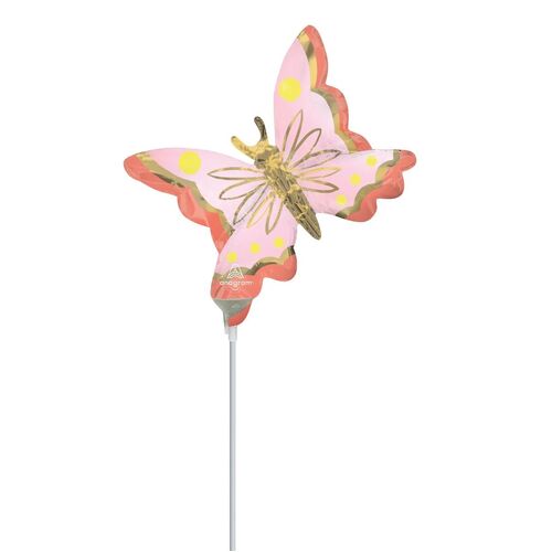 Mini Shape Soulful Blossoms Butterfly Foil Balloon #4045625AF   - Each (Inflated, supplied air-filled on stick)