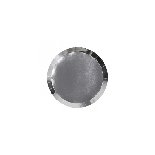 Paper Party Round Snack Plate Metallic Silver 17.5cm #406100MSP - 10Pk (Pkgd.)