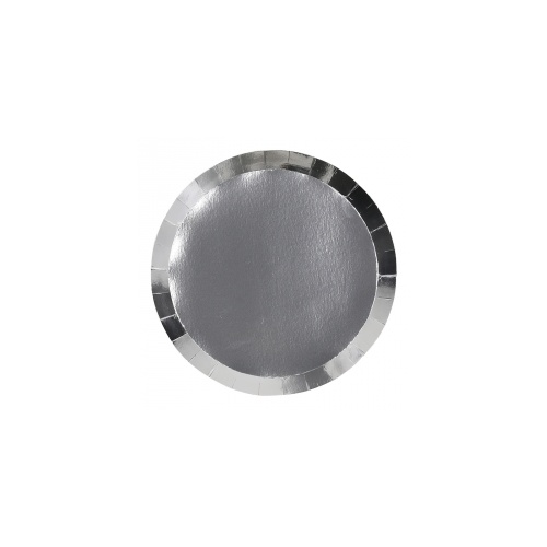 Paper Party Round Dinner Plate Metallic Silver 22.5cm #406110MSP - 10Pk (Pkgd.) 