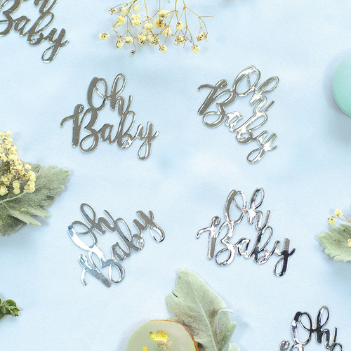 Paper Party Confetti Jumbo OH BABY Silver 6.5cm #410030 - 15pk