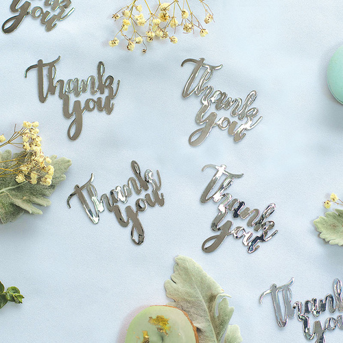 Paper Party Confetti Jumbo THANK YOU Silver 6.5cm #410080 - 15pk