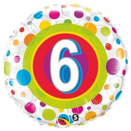 45cm Round Foil Age 6 Colorful Dots #41104 - Each (Pkgd.)