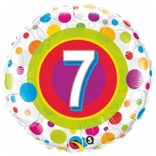 DISC 45cm Round Foil Age 7 Colorful Dots #41108 - Each (Pkgd.)