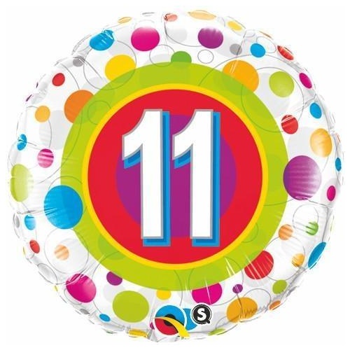 45cm Round Foil Age 11 Colorful Dots #41124 - Each (Pkgd.)