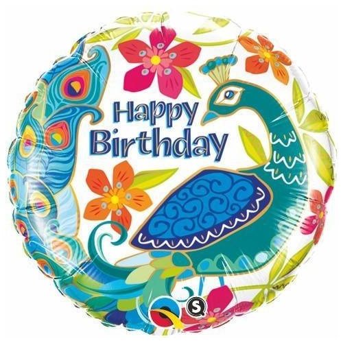 45cm Round Foil Birthday Peacock #41244 - Each (Pkgd.) TEMPORARILY UNAVAILABLE