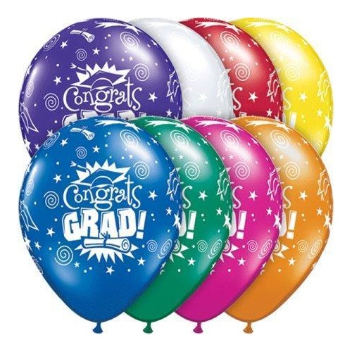 DISC 28cm Round Latex Jewel Assortment Congrats Grad #41543 - Pack of 50