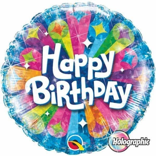 45cm Round Foil Holographic Birthday Radiance Blue #41611 - Each (Pkgd.) TEMPORARILY UNAVAILABLE