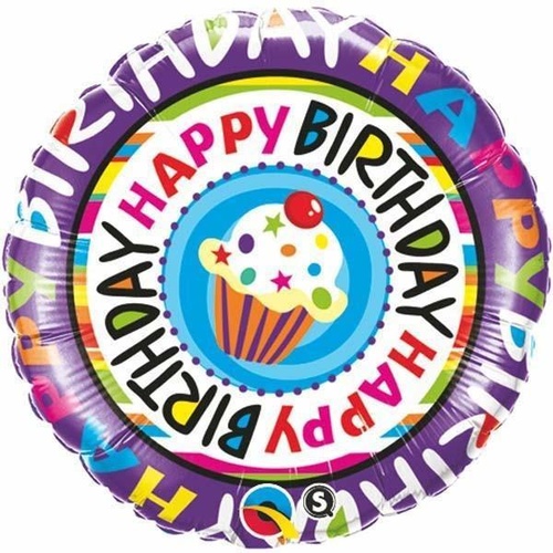 45cm Round Foil Happy Birthday Repeat Cupcake #41635 - Each (Pkgd.) TEMPORARILY UNAVAILABLE