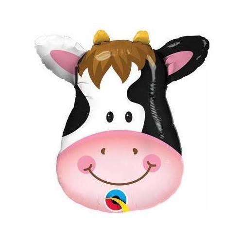 Mini Shape Animal Contented Cow Foil Balloon 35cm #41802AF - Each (Inflated, supplied air-filled on stick) TEMPORARILY UNAVAILABLE