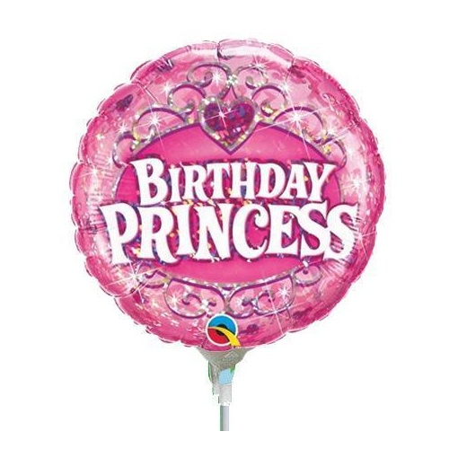 22cm Birthday Princess Foil Balloon #41939AF - Each (Inflated, supplied air-filled on stick)