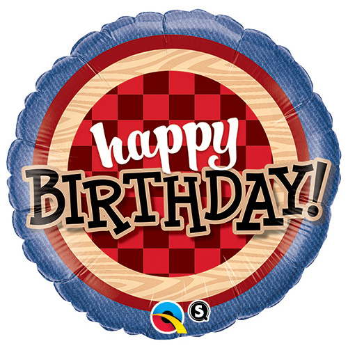 DISC 45cm Round Foil Birthday Red Flannel Plaid #43399 - Each (Pkgd.) 