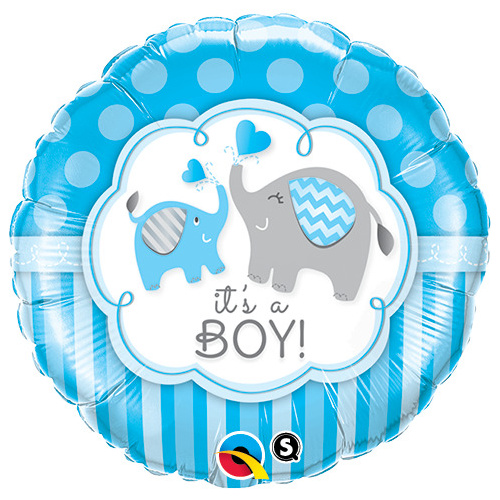 45cm Round Foil It's A Boy Elephants  #45109 - Each (Pkgd.) 