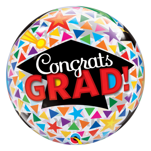 56cm Congrats Grad Caps & Triangles Single Bubble Balloon #47366 - Each TEMPORARILY UNAVAILABLE