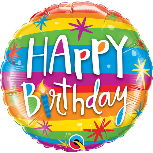 45cm Round Foil Birthday Rainbow Stripes #49043 - Each (Pkgd.) TEMPORARILY UNAVAILABLE