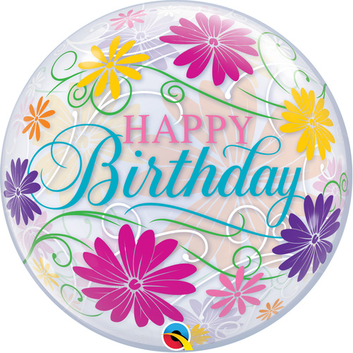 56cm Single Bubble Birthday Flowers & Filigree #49087 - Each (Pkgd.) 