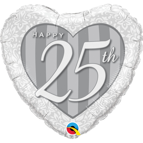 DISC 45cm Heart Foil Happy 25th Damask Heart #49109 - Each (Pkgd.)