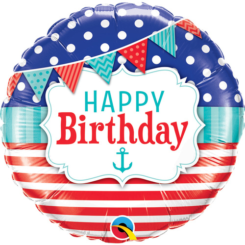45cm Round Foil Birthday Nautical & Pennants #49178 - Each (Pkgd.)  TEMPORARILY UNAVAILABLE