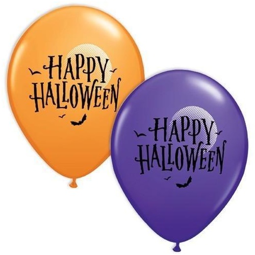DISC 28cm Round Orange & Purple Halloween Moon & Bats #50944 - Pack of 50