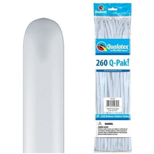 260Q Q-Pak White Qualatex Plain Latex #54653 - Pack of 50 