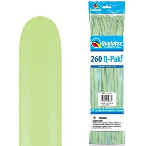 260Q Q-Pak Neon Green Qualatex Plain Latex #54701 - Pack of 50 TEMPORARILY UNAVAILABLE