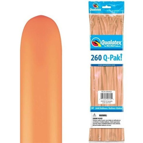 260Q Q-Pak Neon Orange Qualatex Plain Latex #54705 - Pack of 50 TEMPORARILY UNAVAILABLE