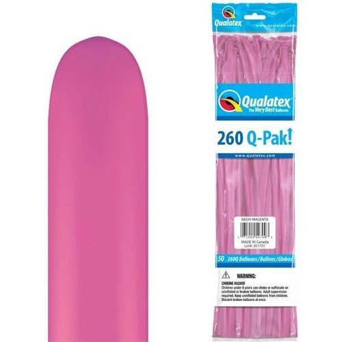 260Q Q-Pak Neon Magenta Qualatex Plain Latex #54709 - Pack of 50 TEMPORARILY UNAVAILABLE
