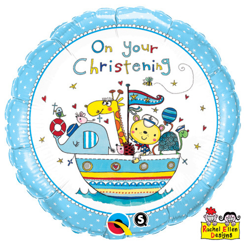 45cm Round Foil Rachel Ellen On Your Christening Blue #54876 - Each (Pkgd.)
