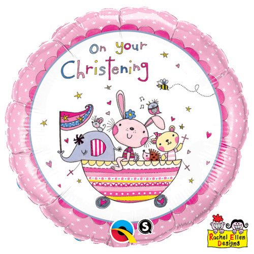 45cm Round Foil Rachel Ellen On Your Christening Pink #55043 - Each (Pkgd.)