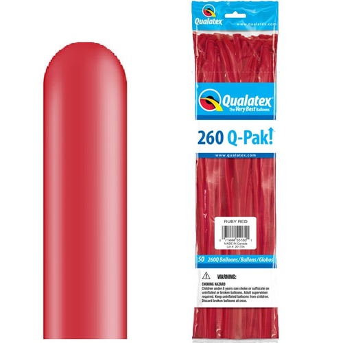 260Q Q-Pak Jewel Ruby Red Qualatex Plain Latex #55160 - Pack of 50 