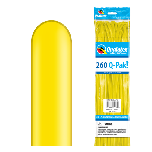 260Q Q-Pak Jewel Citrine Yellow Qualatex Plain Latex #55177 - Pack of 50 