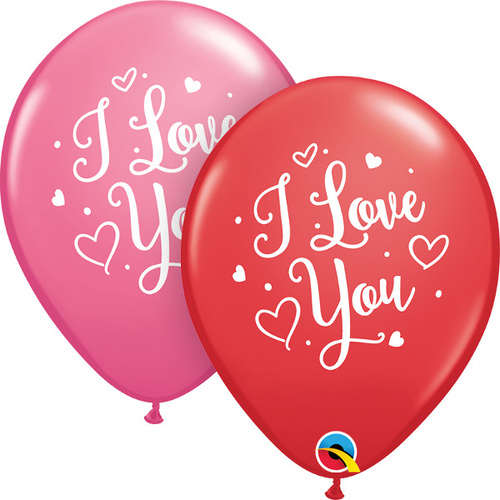 28cm Round Assorted Red & Rose I Love You Hearts Script #55246 - Pack of 50 TEMPORARILY UNAVAILABLE