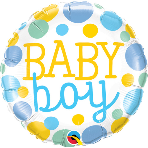 45cm Round Foil Baby Boy Dots #55385 - Each (Pkgd.) LOW STOCK
