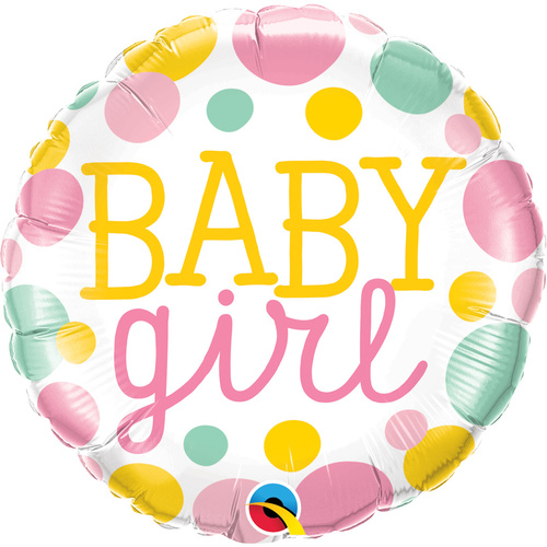 45cm Round Foil Baby Girl Dots #55388 - Each (Pkgd.) TEMPORARILY UNAVAILABLE