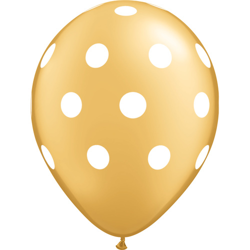 28cm Round Metallic Gold Big White Polka Dots #56196 - Pack of 50