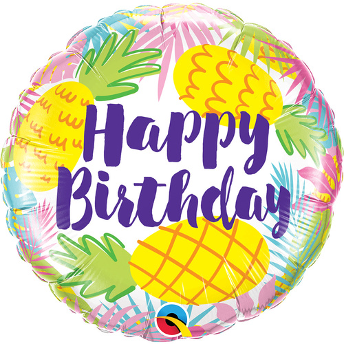 DISC 45cm Round Foil Birthday Pineapples #57268 - Each (Pkgd.) 