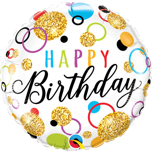 45cm Round Foil Birthday Glitter Dots #57292 - Each (Pkgd.) 