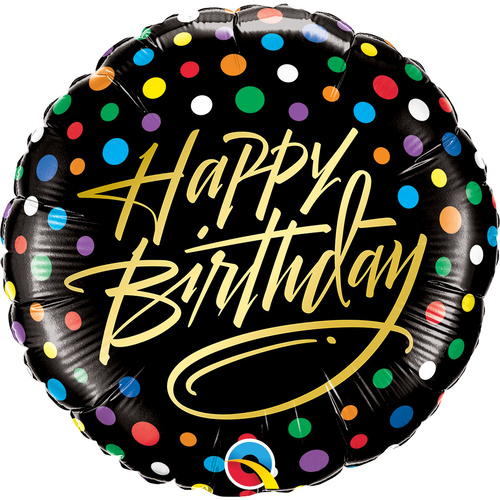 45cm Round Foil Birthday Gold Script & Dots #57295 - Each (Pkgd.) 