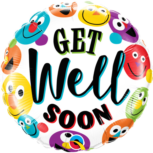45cm Round Foil Get Well Soon Smileys #57307 - Each (Pkgd.) TEMPORARILY UNAVAILABLE