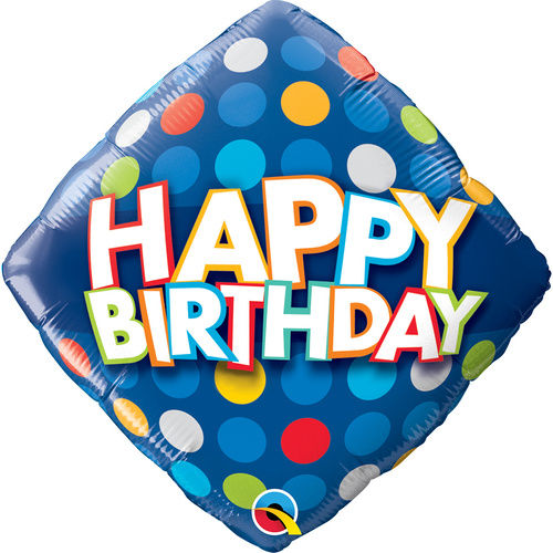 45cm Diamond Foil Birthday Blue & Colorful Dots #57331 - Each (Pkgd.) 