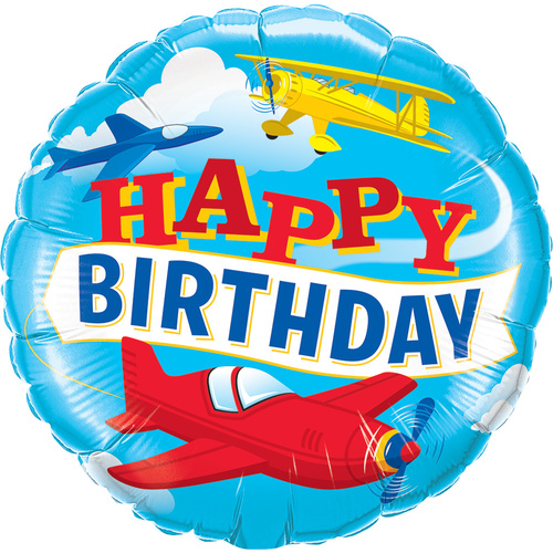 45cm Round Foil Birthday Airplane #57796 - Each (Pkgd.) 