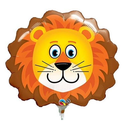 Mini Shape Animal Lovable Lion Foil Balloon 35cm #58389AF - Each (Inflated, supplied air-filled on stick) TEMPORARILY UNAVAILABLE