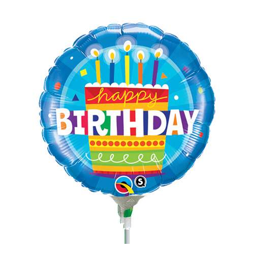 22cm Birthday Cake Blue Foil Balloon #58399AF - Each (Inflated, supplied air-filled on stick)  