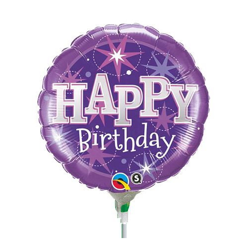 22cm Birthday Purple Sparkle Foil Balloon #58405AF - Each (Inflated, supplied air-filled on stick) TEMPORARILY UNAVAILABLE