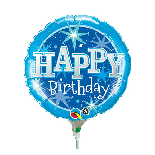 22cm Birthday Blue Sparkle Foil Balloon #58413AF - Each (Inflated, supplied air-filled on stick) TEMPORARILY UNAVAILABLE