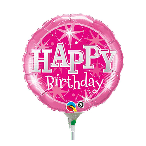 22cm Birthday Pink Sparkle Foil Balloon #58415AF - Each (Inflated, supplied air-filled on stick) TEMPORARILY UNAVAILABLE