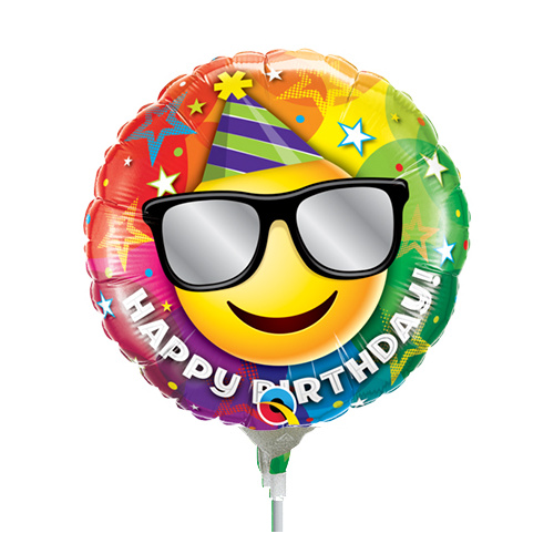 22cm Birthday Smiley Foil Balloon #58422AF - Each (Inflated, supplied air-filled on stick)