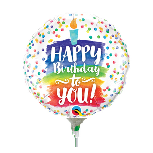 22cm Birthday Happy Birthday To You Rainbow Cake Foil Balloon #58429AF - Each (Inflated, supplied air-filled on stick) TEMPORARILY UNAVAILABLE