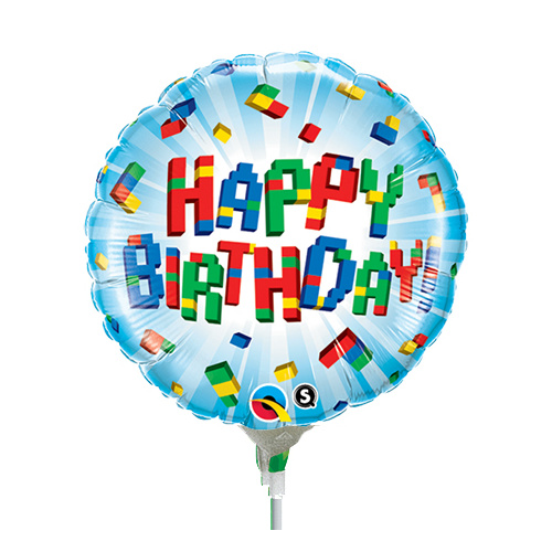 22cm Birthday Exploding Blocks Foil Balloon #58431AF - Each (Inflated, supplied air-filled on stick)