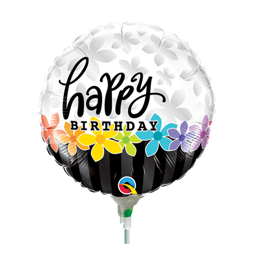 22cm Birthday Band of Flowers Foil Balloon #58433AF - Each (Inflated, supplied air-filled on stick)